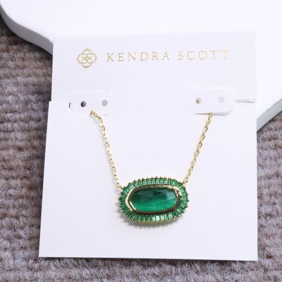 Kendra Scott Green Mix Gold Pendant Necklace - Baguette Elisa - Picture 1 of 2